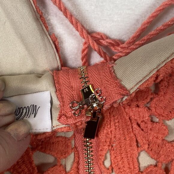 Willow Root Lace Crochet Tank Top Coral Orange Size M Adjustable Straps Back Zip - Picture 8 of 13